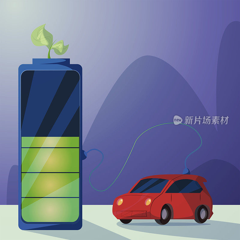 illustration of a car gargándose with electricity to help have a cleaner environment and more sustainable platform